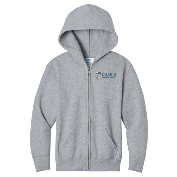 Port & Co Charis Classical Academy Embroidered- - Youth Core Fleece Full Zip Hooded Sweatshirt Thumbnail