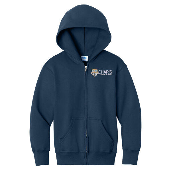 Port & Co Charis Classical Academy Embroidered- - Youth Core Fleece Full Zip Hooded Sweatshirt Thumbnail
