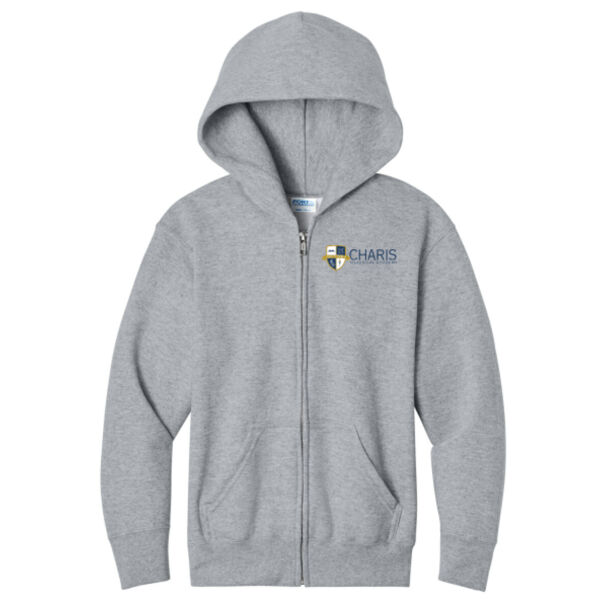 Charis Port & Co Youth Full Zip Hoodie GREY Embroidered Thumbnail